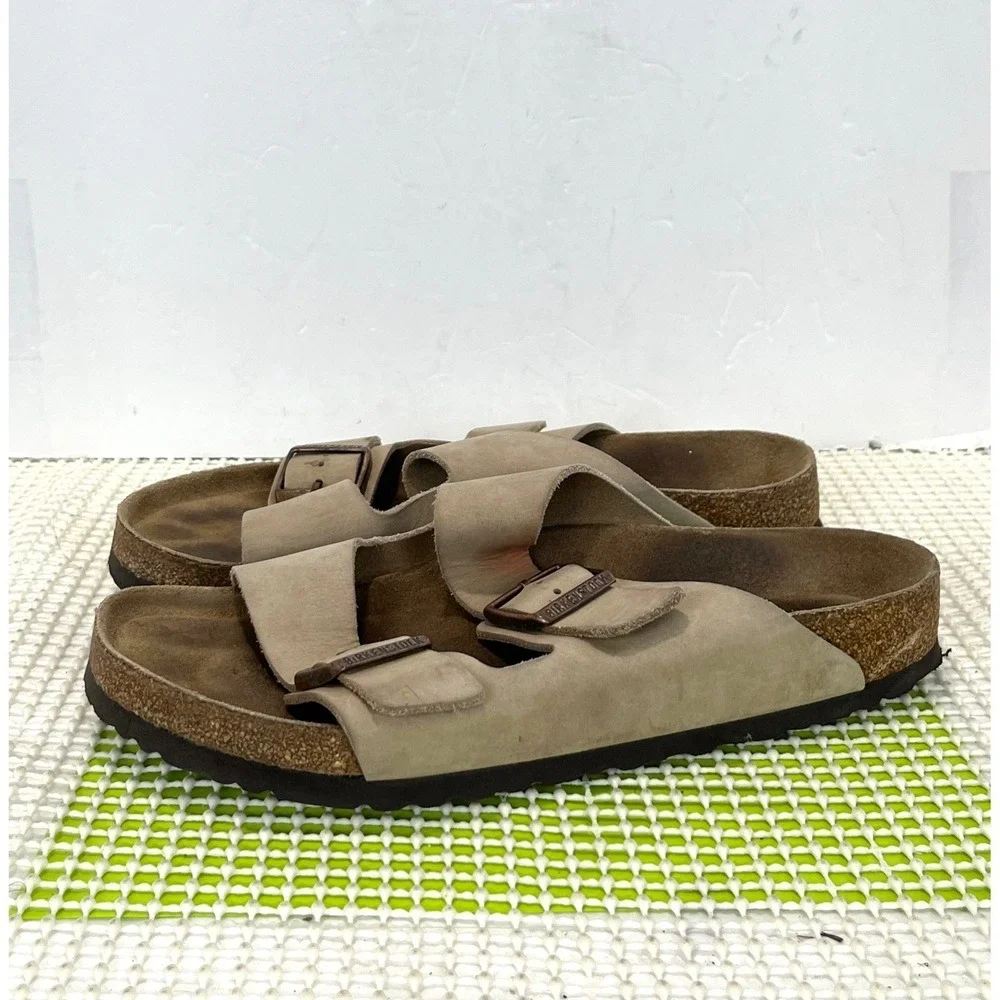 Birkenstock Arizona Tobacco Brown Nubuck Leather Slide Sandals